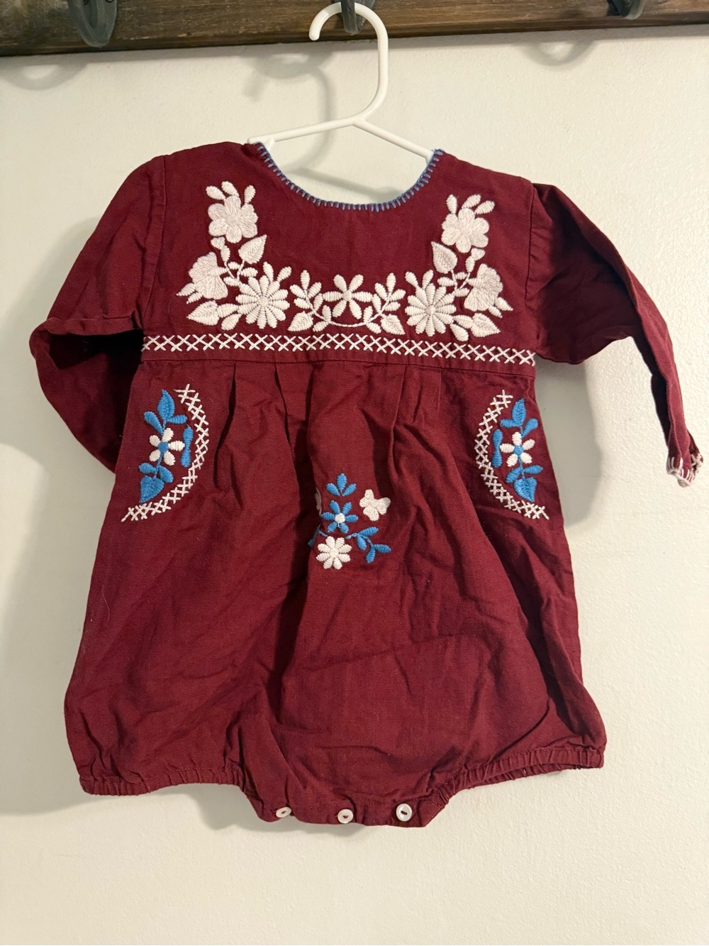 Apolina baby Burgundy Embroidered One-Piece Romper with matching bonnet